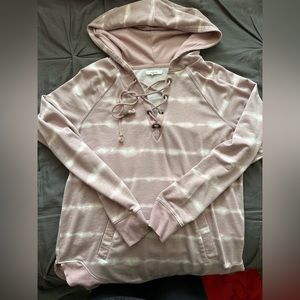 Maurices S pink tie dye tie front hooded sweatshirt